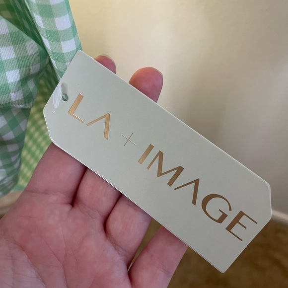 NWT Women’s LA + Image Green Checkered Workout set - Picture 2 of 5